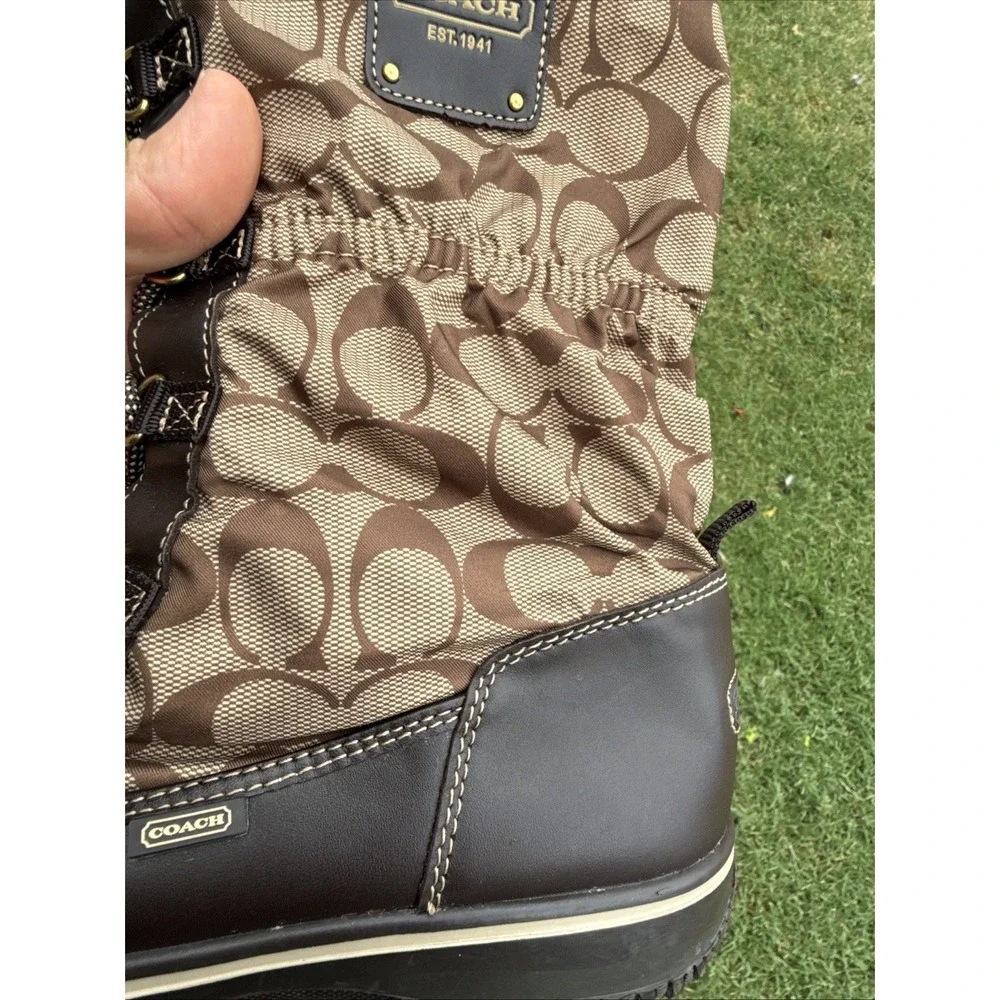 Coach Women's Shane Signature C Brown/Khaki Monogram Mid-Calf Boots Size 9B